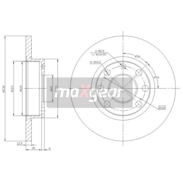 Слика на кочионен диск MAXGEAR 19-0744 за Opel Kadett E Combo 1.7 D - 60 коњи дизел