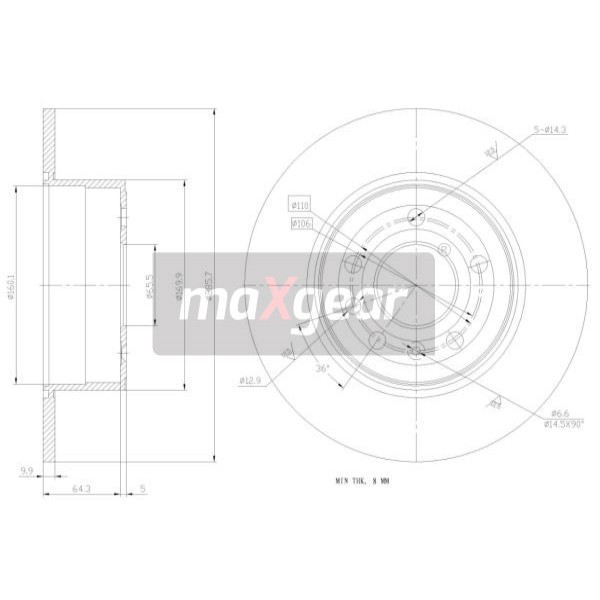 Слика на кочионен диск MAXGEAR 19-0745 за Opel Vectra B Estate 2.2 DTI 16V - 125 коњи дизел