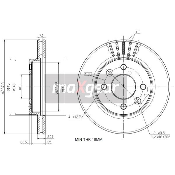 Слика на кочионен диск MAXGEAR 19-0747 за Renault Kangoo (KC0-1) D 65 (KC0E, KC02, KC0J, KC0N) - 64 коњи дизел