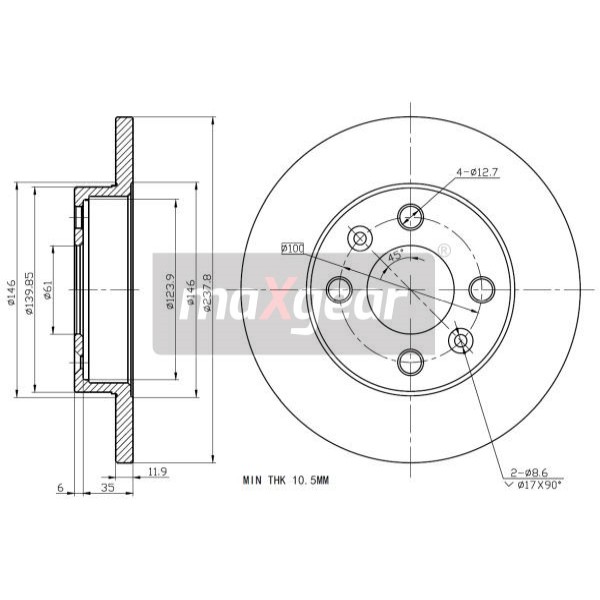 Слика на кочионен диск MAXGEAR 19-0748 за Renault Rapid Box 1.1 - 48 коњи бензин