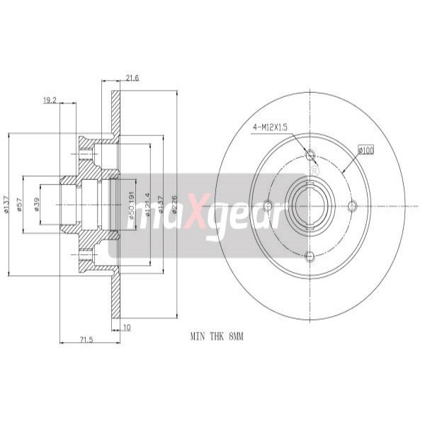 Слика на кочионен диск MAXGEAR 19-0753 за VW Scirocco (53B) 1.8 16V - 129 коњи бензин