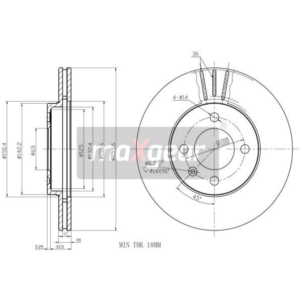 Слика на кочионен диск MAXGEAR 19-0754 за Seat Toledo (1L) 1.6 i - 101 коњи бензин