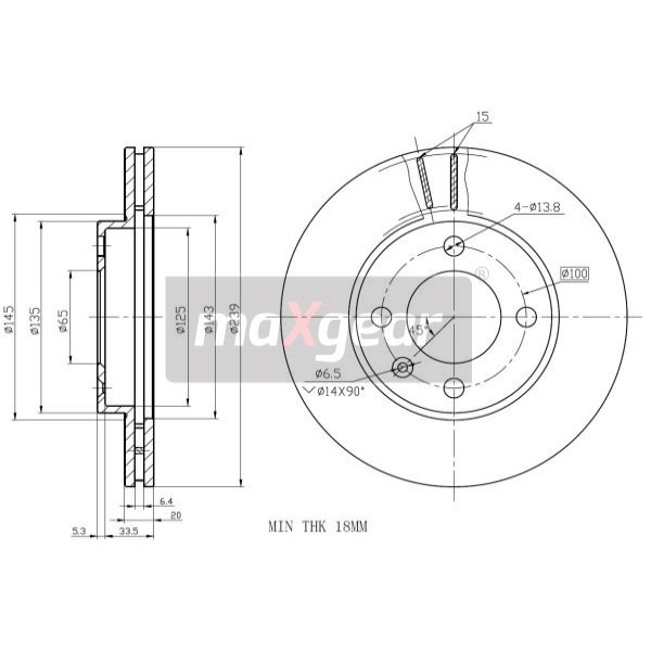 Слика на кочионен диск MAXGEAR 19-0755 за Seat Toledo (1L) 1.9 TD - 75 коњи дизел