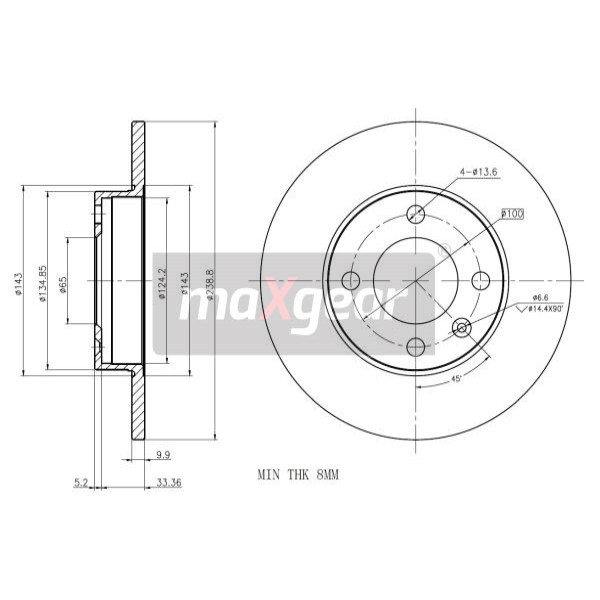 Слика на кочионен диск MAXGEAR 19-0759 за Seat Cordoba Saloon (6K2,C2) 1.9 SDI - 64 коњи дизел