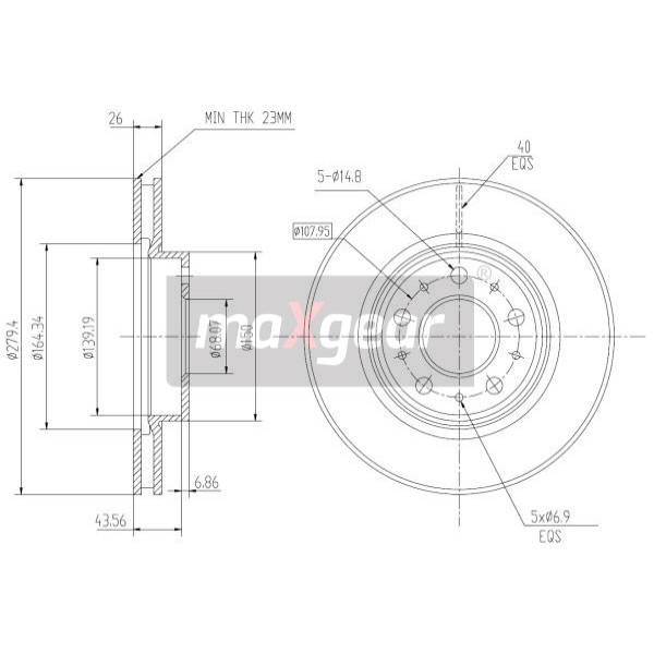 Слика на кочионен диск MAXGEAR 19-0761 за Volvo S90 Saloon 2.9 - 204 коњи бензин