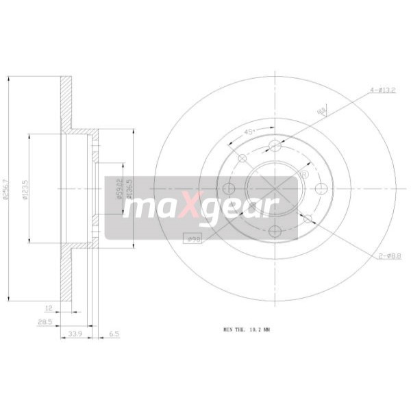 Слика на кочионен диск MAXGEAR 19-0768 за Fiat Brava 182 1.2 16V 80 - 80 коњи бензин