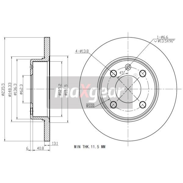 Слика на кочионен диск MAXGEAR 19-0773 за Skoda Favorit (781) 1.3 135 (781) - 58 коњи бензин