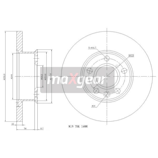 Слика на кочионен диск MAXGEAR 19-0784 за VW Transporter T4 Bus 2.4 D Syncro - 78 коњи дизел