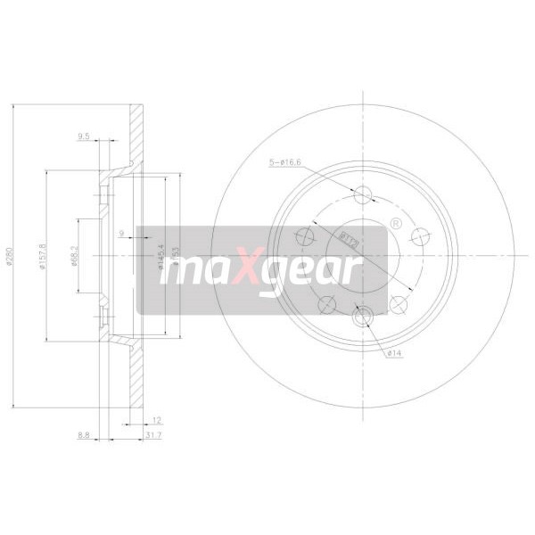 Слика на кочионен диск MAXGEAR 19-0789 за VW Transporter T4 Platform 2.4 D - 75 коњи дизел