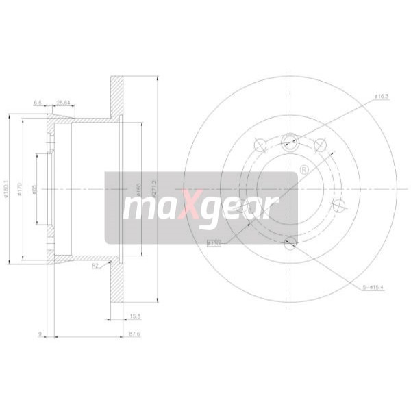 Слика на кочионен диск MAXGEAR 19-0794 за Mercedes Sprinter 3-t Box (903) 316 CDI 4x4 - 156 коњи дизел