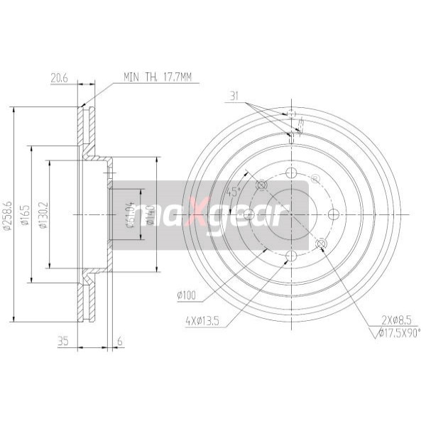 Слика на кочионен диск MAXGEAR 19-0796MAX за Renault Megane 1 Classic (LA0-1) 1.6 16V (La04, LA11, LA0B, LA1C, LA1J) - 107 коњи бензин