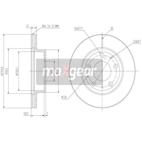 Слика на кочионен диск MAXGEAR 19-0799 за Fiat Ducato BOX 244 2.8 JTD 4x4 - 128 коњи дизел