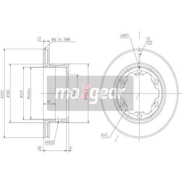 Слика на кочионен диск MAXGEAR 19-0809 за Mercedes Sprinter 4-t Bus (904) 411 CDI - 109 коњи дизел