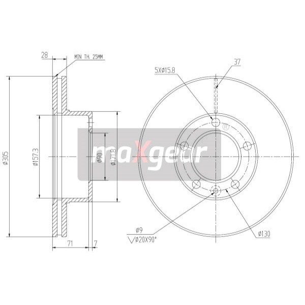 Слика на кочионен диск MAXGEAR 19-0810 за Opel Movano Box (F9) 1.9 DTI - 82 коњи дизел