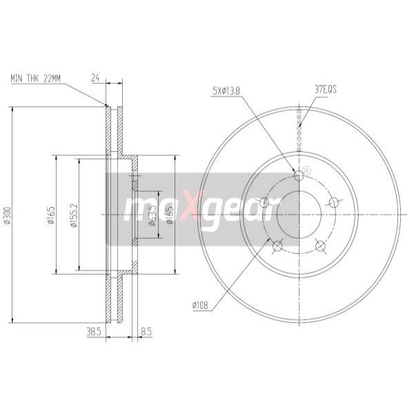 Слика на кочионен диск MAXGEAR 19-0811 за Ford Mondeo 3 Estate (BWY) ST220 - 226 коњи бензин