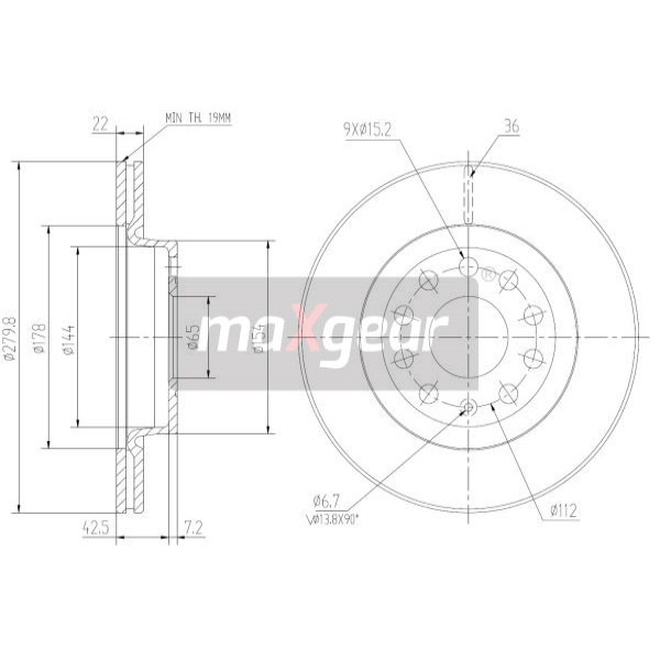 Слика на кочионен диск MAXGEAR 19-0820 за Seat Altea XL (5P5,5P8) 2.0 TDI - 170 коњи дизел