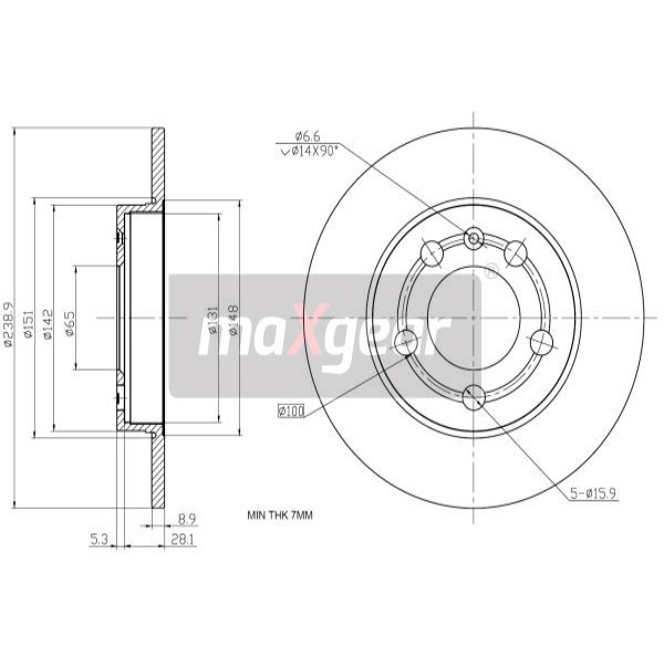 Слика на кочионен диск MAXGEAR 19-0840 за VW Bora Sedan (1J2) 1.6 - 102 коњи бензин