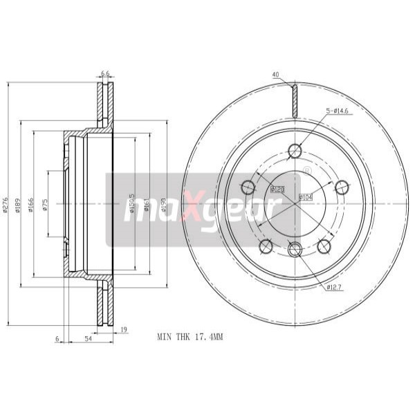 Слика на кочионен диск MAXGEAR 19-0846 за BMW 3 Sedan E46 316 i - 105 коњи бензин