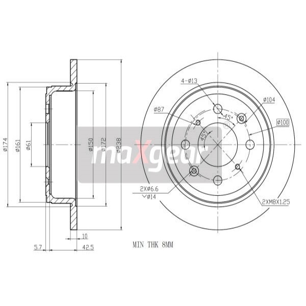 Слика на кочионен диск MAXGEAR 19-0921 за Rover 200 Hatchback (XW) 218 TD - 88 коњи дизел