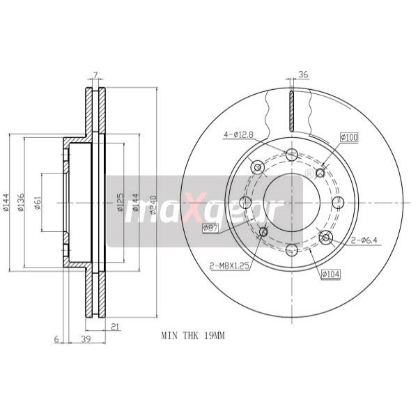 Слика на кочионен диск MAXGEAR 19-0928 за Honda Civic 4 Hatchback (EG) 1.5 i 16V (EG4) - 90 коњи бензин