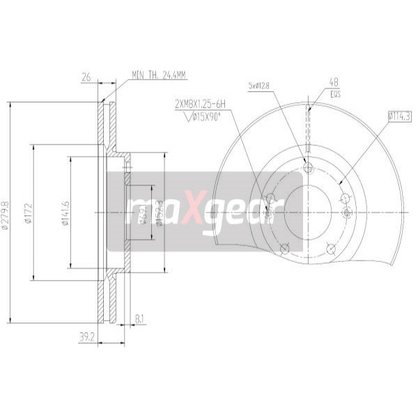 Слика на кочионен диск MAXGEAR 19-0939 за Hyundai Coupe (GK) 2.7 V6 - 165 коњи бензин