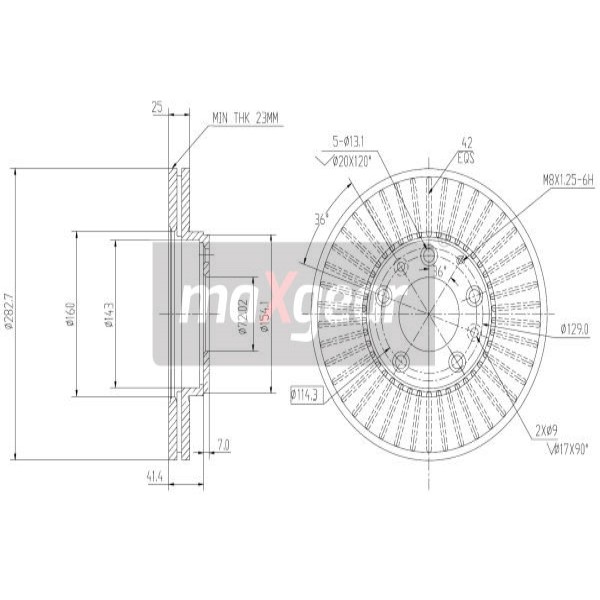 Слика на кочионен диск MAXGEAR 19-0945 за Mazda 6 Saloon (GG) 2.0 DI - 121 коњи дизел