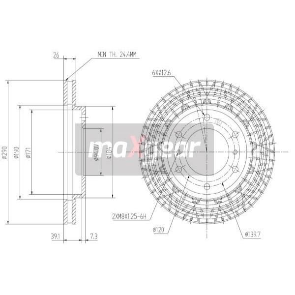 Слика на кочионен диск MAXGEAR 19-0948 за Mitsubishi Montero 4 (V80,V90) 3.2 DI-D 4x4 - 190 коњи дизел