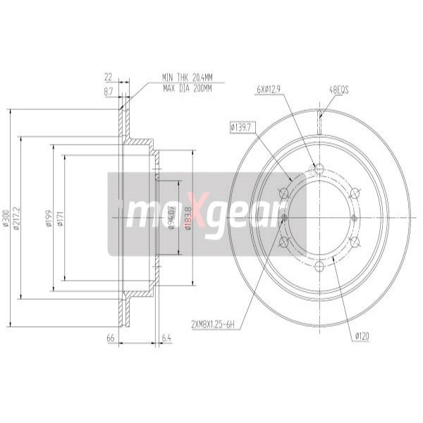 Слика на кочионен диск MAXGEAR 19-0949 за Mitsubishi Montero 4 (V80,V90) DI-D (V88W, V98W) - 160 коњи дизел