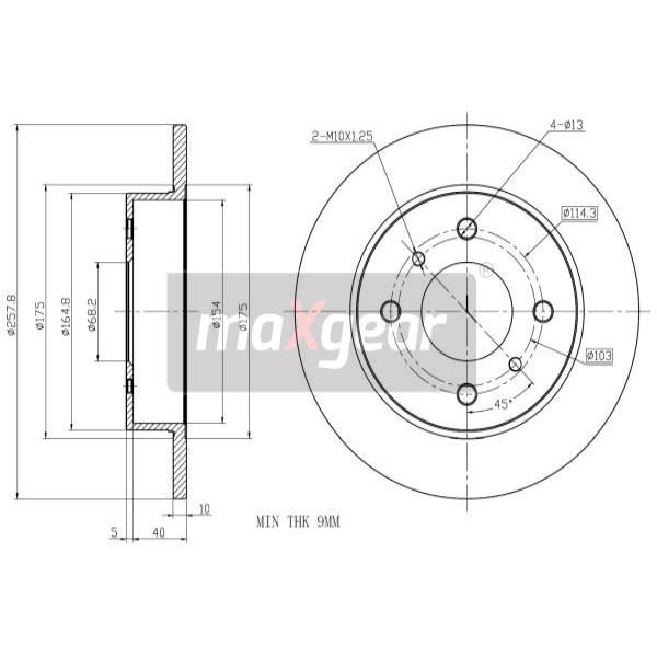 Слика на кочионен диск MAXGEAR 19-0958 за Nissan Almera (N16) 1.5 - 98 коњи бензин