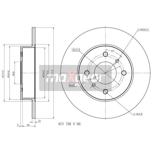 Слика на кочионен диск MAXGEAR 19-0959 за Nissan Primera Hatchback (P11) 1.6 16V - 90 коњи бензин