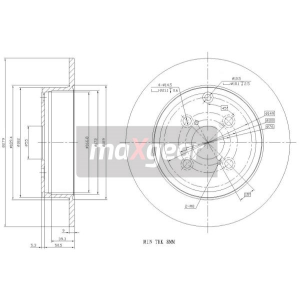 Слика на кочионен диск MAXGEAR 19-0963 за Toyota Corolla Wagon (E12J,E12T) 2.0 D-4D - 116 коњи дизел