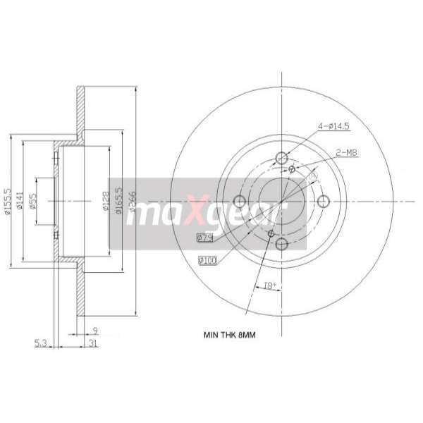 Слика на кочионен диск MAXGEAR 19-0965 за Toyota Corolla Sedan (E11) 1.9 D (WZE110_) - 69 коњи дизел