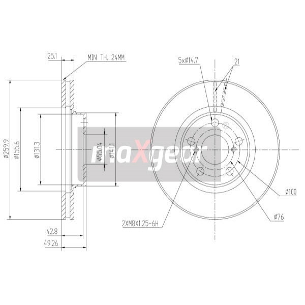 Слика на кочионен диск MAXGEAR 19-0967 за Toyota Avensis Liftback (T22) 1.6 (AT220_) - 110 коњи бензин