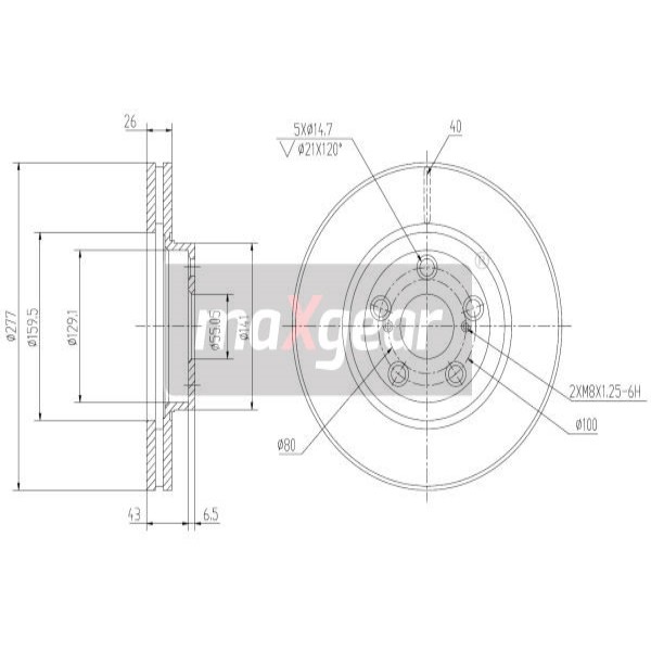 Слика на кочионен диск MAXGEAR 19-0968 за Toyota Avensis Saloon (T25) 1.8 - 129 коњи бензин