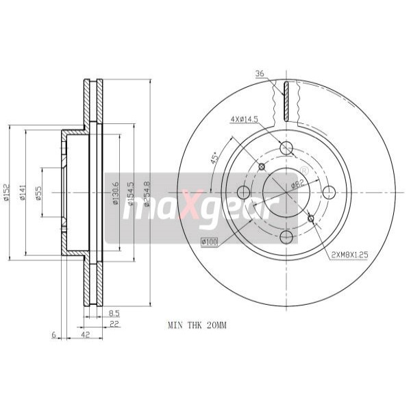 Слика на кочионен диск MAXGEAR 19-0971 за Toyota Corolla Hatchback (E10) 2.0 D (CE100_) - 72 коњи дизел