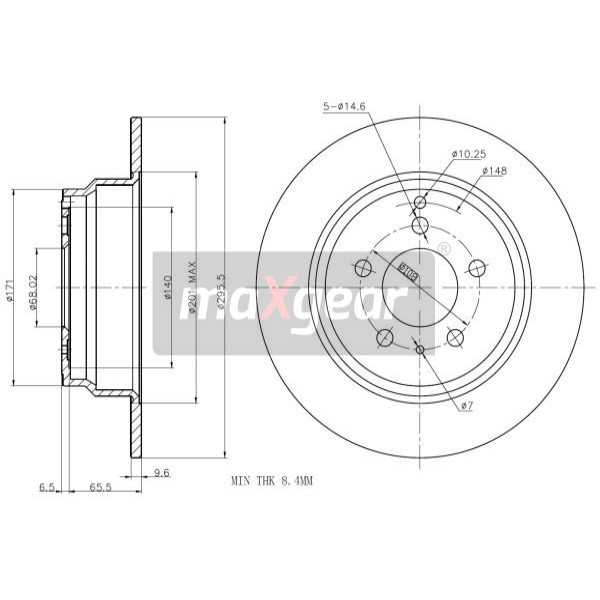 Слика на кочионен диск MAXGEAR 19-0975 за Volvo S70 Saloon (P80) 2.5 Bifuel - 144 коњи Бензин/Метан (CNG)