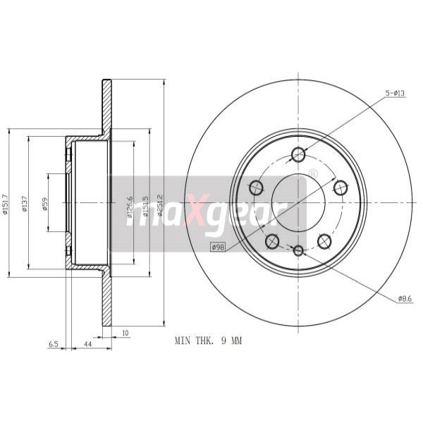 Слика на кочионен диск MAXGEAR 19-0981 за Lancia Thema (834) 2000 i.e. - 113 коњи бензин