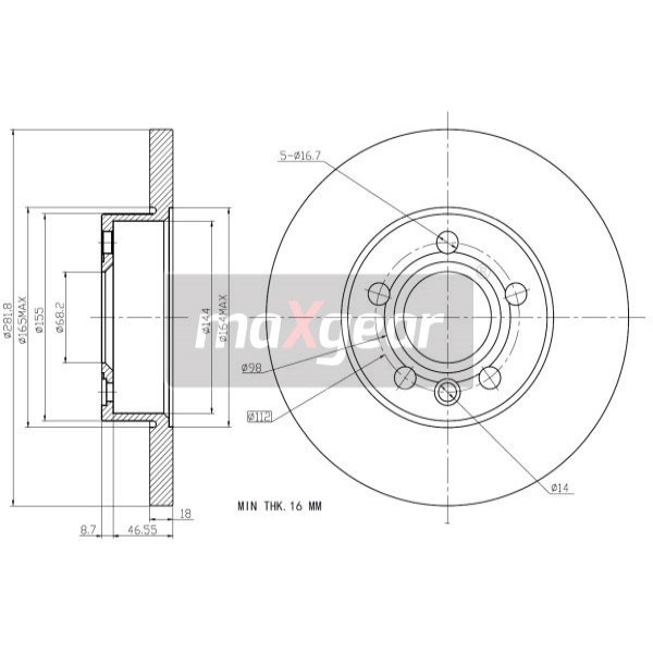 Слика на кочионен диск MAXGEAR 19-0990 за VW Transporter T4 Platform 2.4 D - 75 коњи дизел