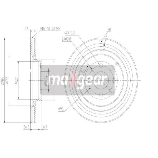 Слика на кочионен диск MAXGEAR 19-0994 за Fiat Doblo Cargo 223 1.4 - 77 коњи бензин