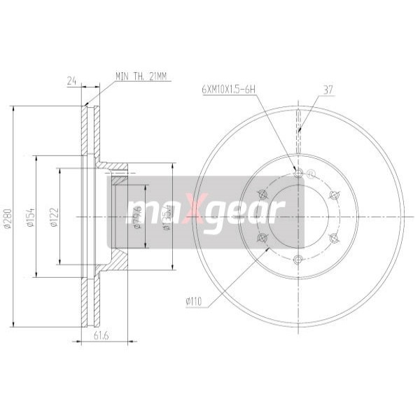 Слика на кочионен диск MAXGEAR 19-1005 за Opel Movano Box (F9) 1.9 DTI - 82 коњи дизел