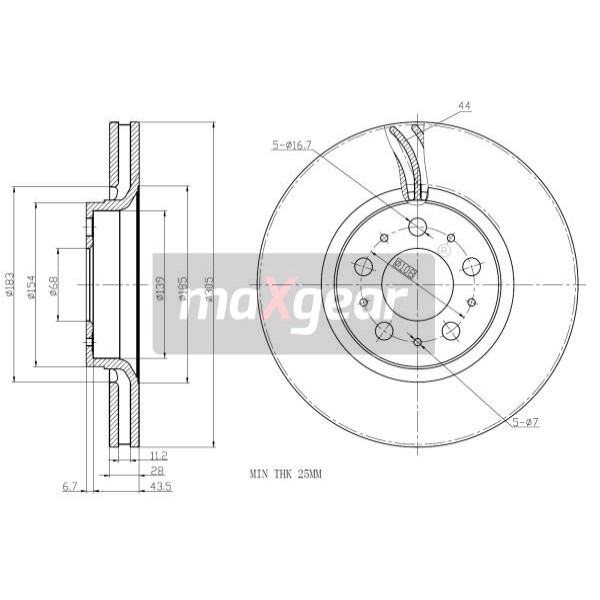 Слика на кочионен диск MAXGEAR 19-1006 за Volvo S60 Sedan 2.5 T - 210 коњи бензин