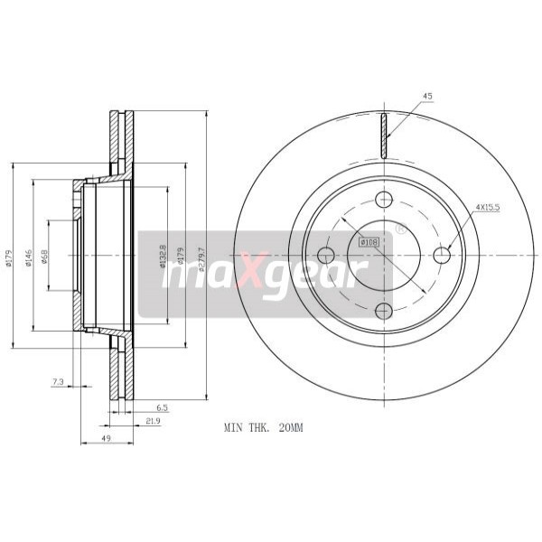 Слика на кочионен диск MAXGEAR 19-1007 за Audi 90 Cabrio (8G7, B4) 1.8 - 125 коњи бензин