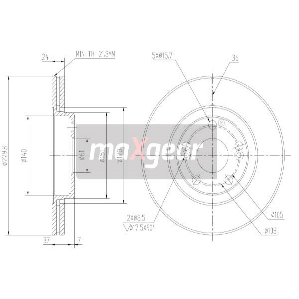 Слика на кочионен диск MAXGEAR 19-1008 за  Renault Espace 3 (JE0) 2.0 - 139 коњи бензин