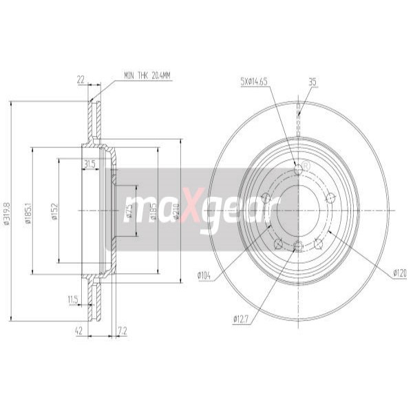 Слика на кочионен диск MAXGEAR 19-1017MAX за BMW 3 Touring E46 330 i - 231 коњи бензин