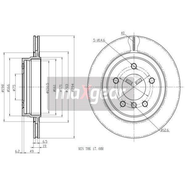 Слика на кочионен диск MAXGEAR 19-1018 за BMW 3 Touring E46 328 i - 193 коњи бензин