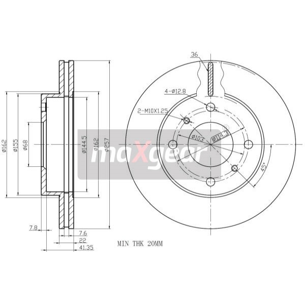 Слика на кочионен диск MAXGEAR 19-1023 за камион Volvo F 12/400,F 12/410 - 396 коњи дизел