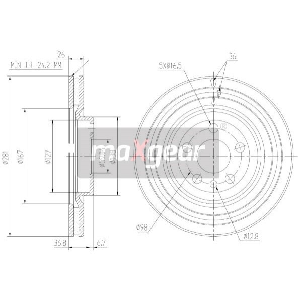 Слика на Кочионен диск MAXGEAR 19-1026