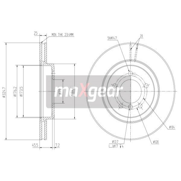 Слика на кочионен диск MAXGEAR 19-1033 за BMW 3 Touring E46 330 xd - 184 коњи дизел