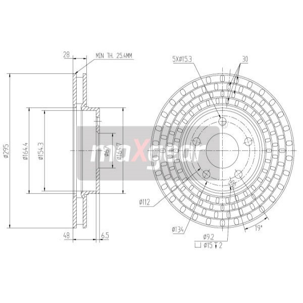 Слика на кочионен диск MAXGEAR 19-1034 за Mercedes E-class Saloon (w211) E 320 CDI (211.022) - 224 коњи дизел