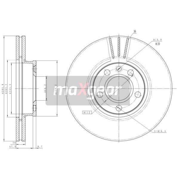 Слика на кочионен диск MAXGEAR 19-1035 за VW Transporter T4 Bus 2.8 VR 6 - 140 коњи бензин